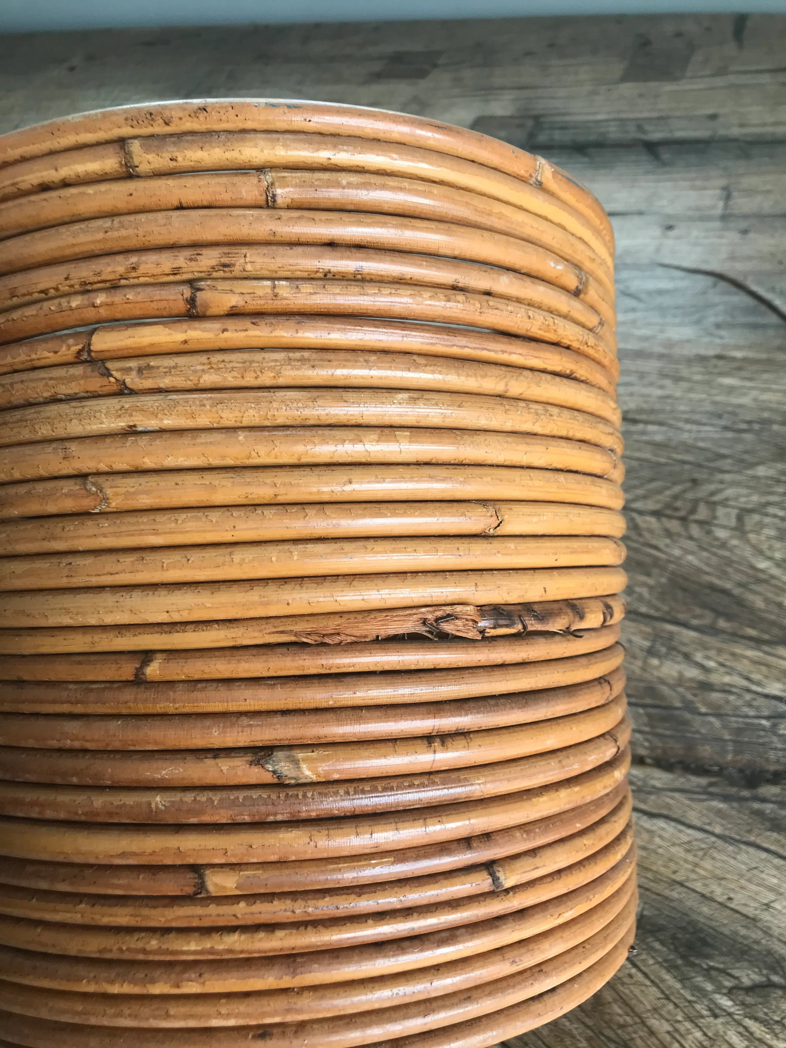 1970s Vintage Mid-Century Crespi Style Pencil Reed Rattan Bamboo Planter Italian - 11