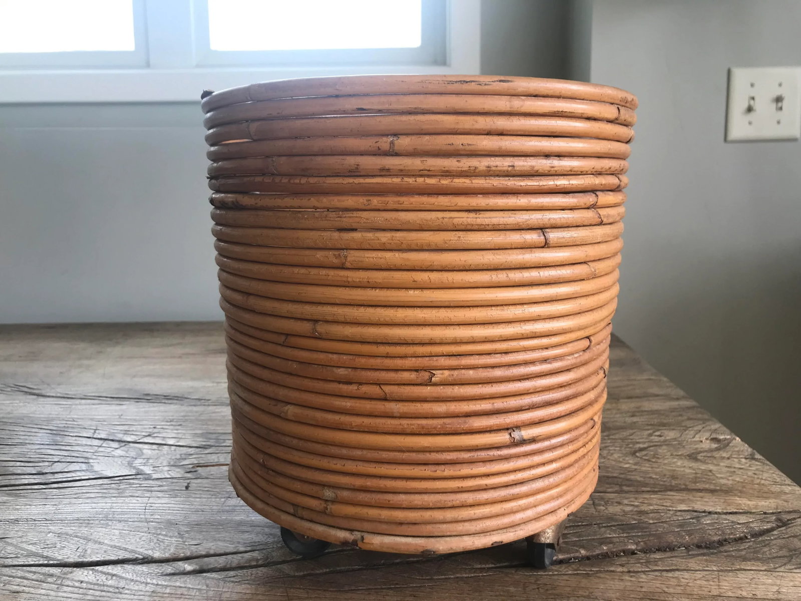 1970s Vintage Mid-Century Crespi Style Pencil Reed Rattan Bamboo Planter Italian - 12