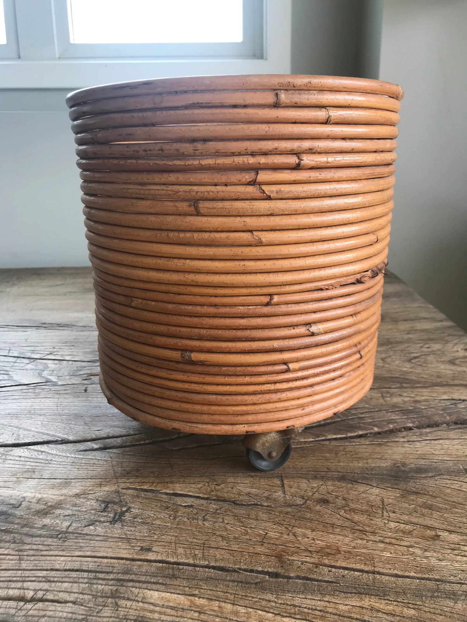 1970s Vintage Mid-Century Crespi Style Pencil Reed Rattan Bamboo Planter Italian - 3