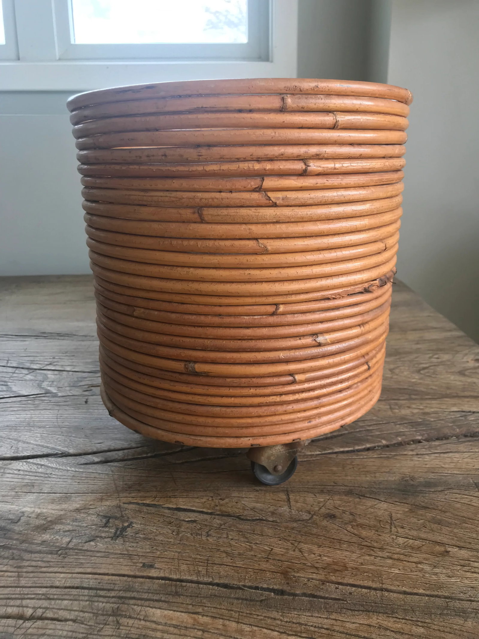 1970s Vintage Mid-Century Crespi Style Pencil Reed Rattan Bamboo Planter Italian - 4
