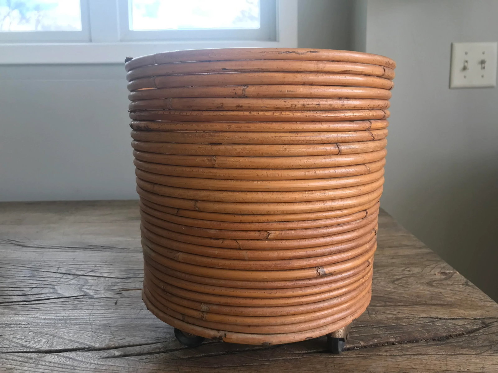 1970s Vintage Mid-Century Crespi Style Pencil Reed Rattan Bamboo Planter Italian - 5