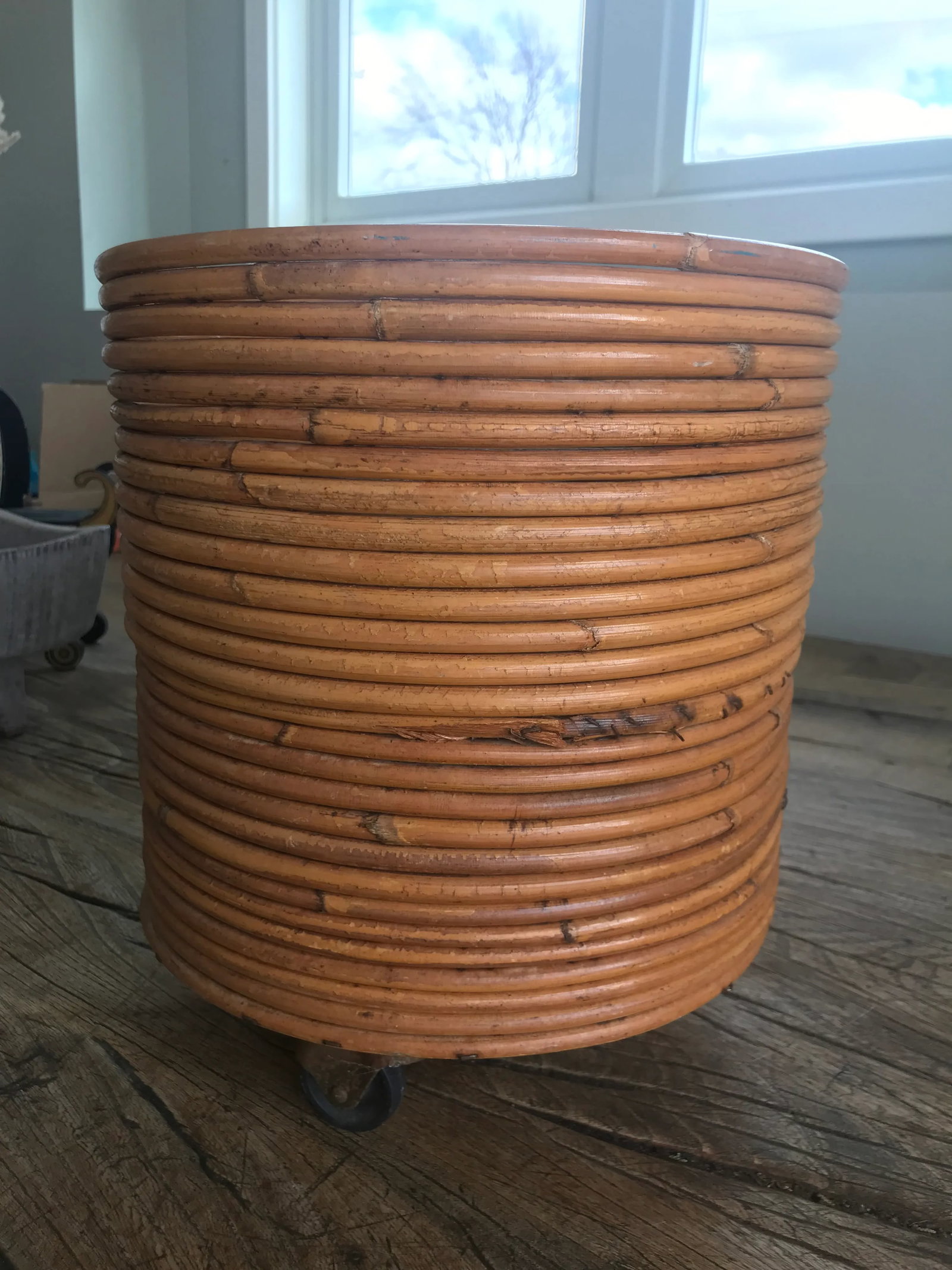 1970s Vintage Mid-Century Crespi Style Pencil Reed Rattan Bamboo Planter Italian - 6