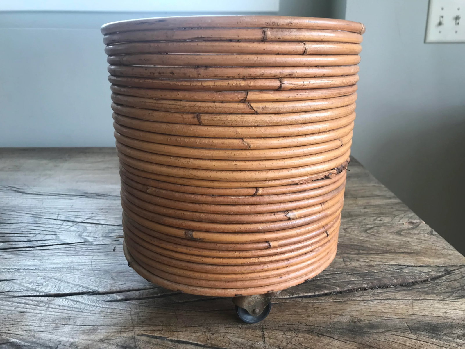 1970s Vintage Mid-Century Crespi Style Pencil Reed Rattan Bamboo Planter Italian - 8