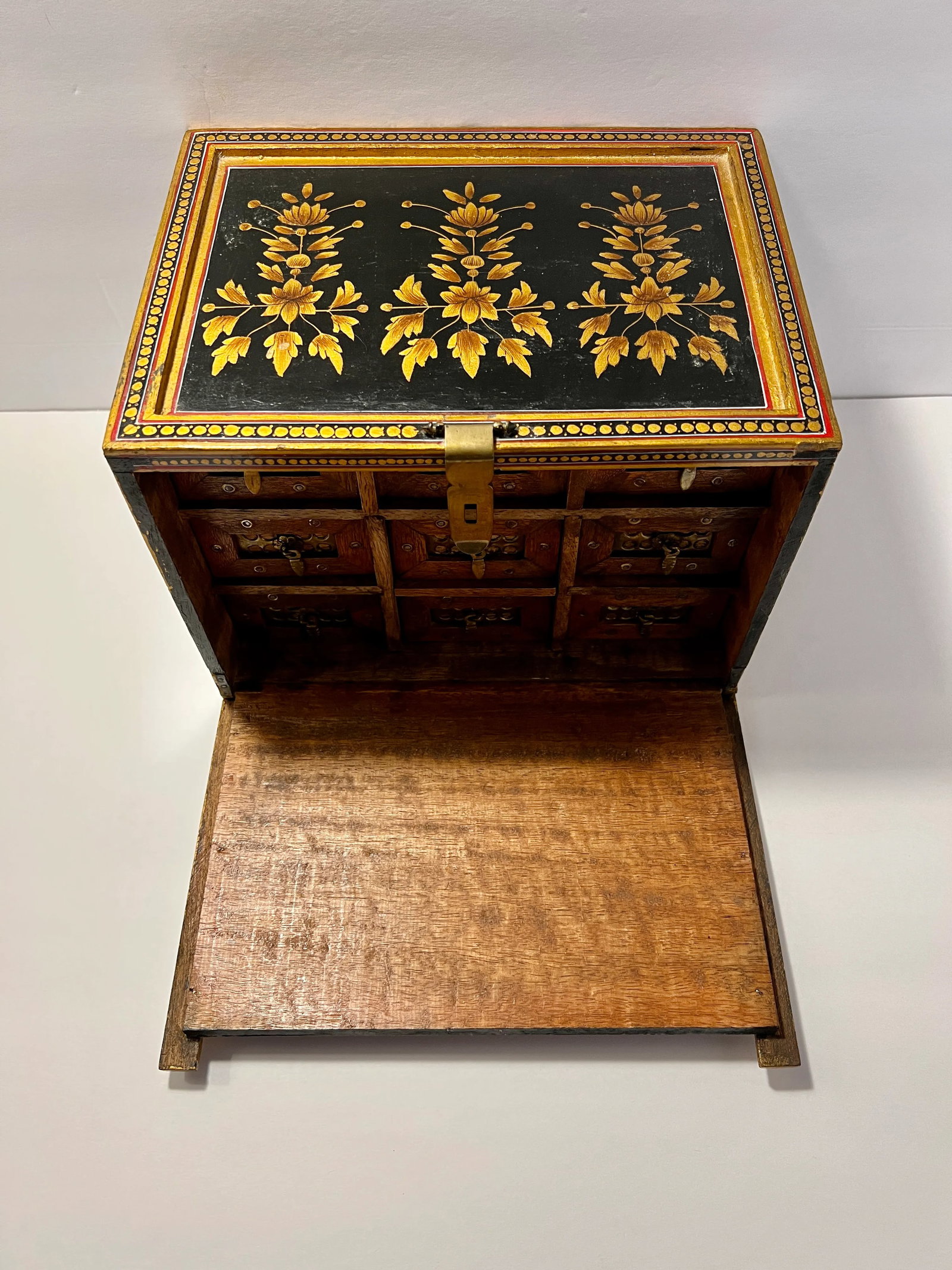 Vintage Indo-Portuguese Hand Painted Fall Front Table Cabinet - 12