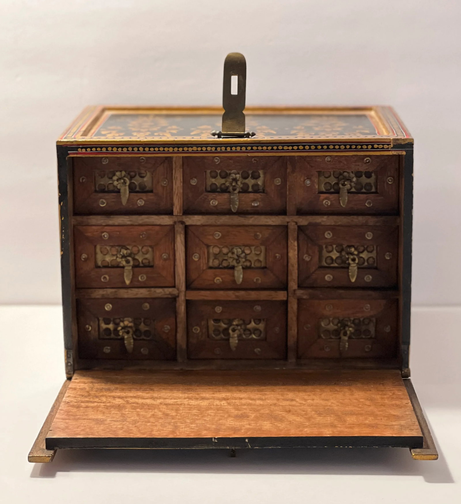 Vintage Indo-Portuguese Hand Painted Fall Front Table Cabinet - 4