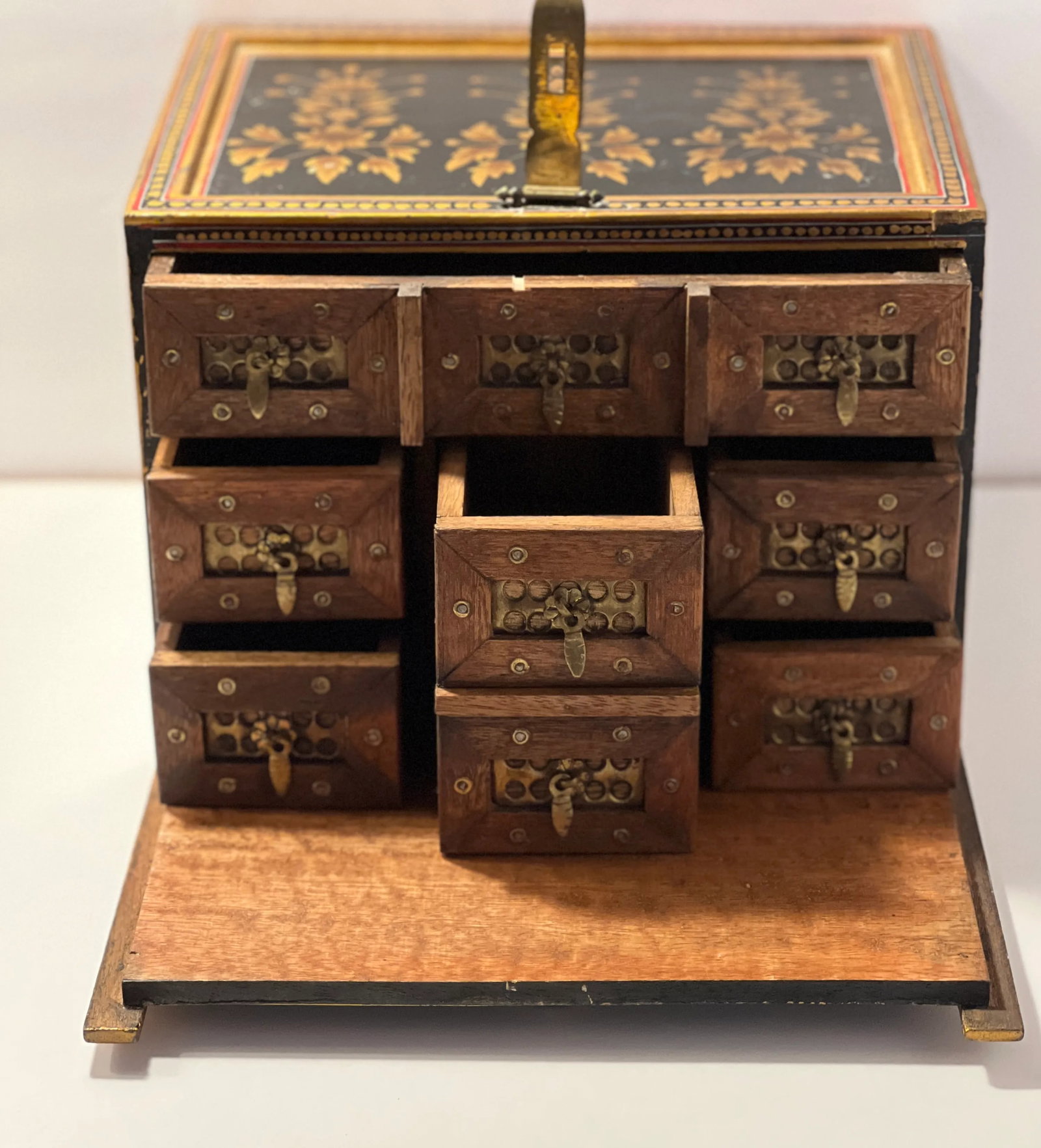 Vintage Indo-Portuguese Hand Painted Fall Front Table Cabinet - 5