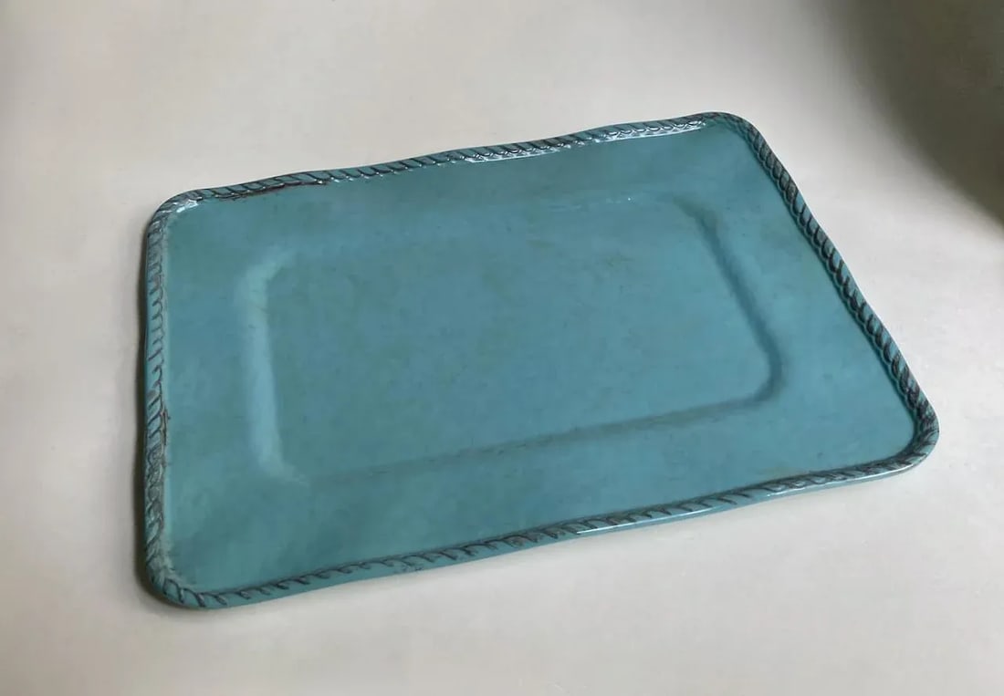 Vintage Tiffany Blue Rope Edge Melamine Serving Tray - 10