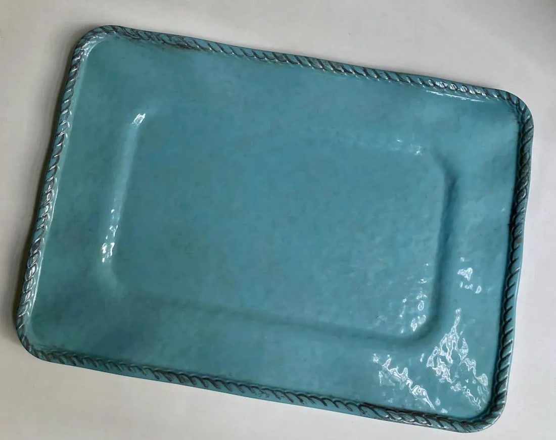 Vintage Tiffany Blue Rope Edge Melamine Serving Tray - 2
