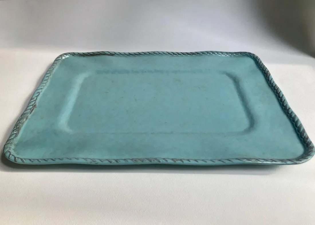 Vintage Tiffany Blue Rope Edge Melamine Serving Tray - 3