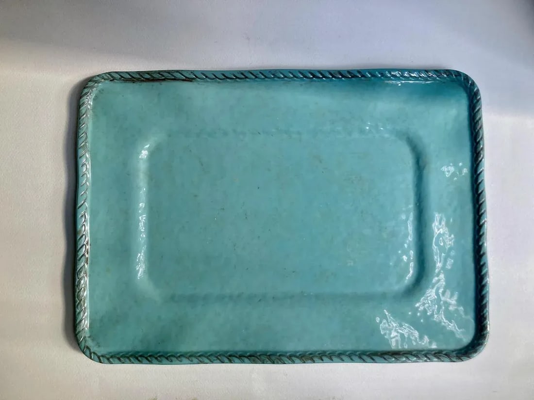 Vintage Tiffany Blue Rope Edge Melamine Serving Tray - 9