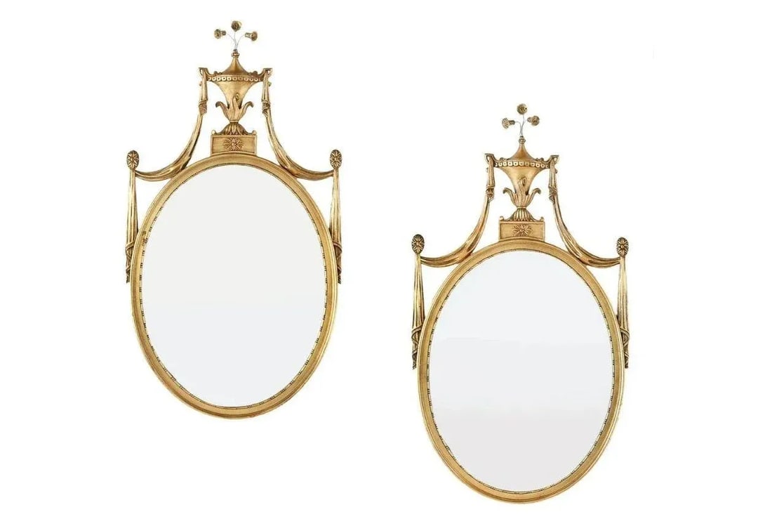 Pair of Adams Style Giltwood Wall Mirrors, Console or Commode Mirrors - 2