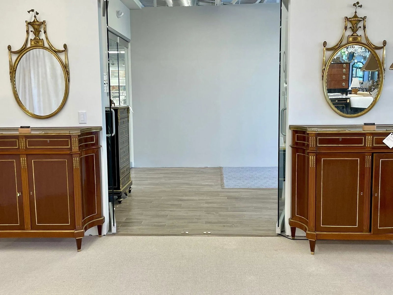 Pair of Adams Style Giltwood Wall Mirrors, Console or Commode Mirrors - 8