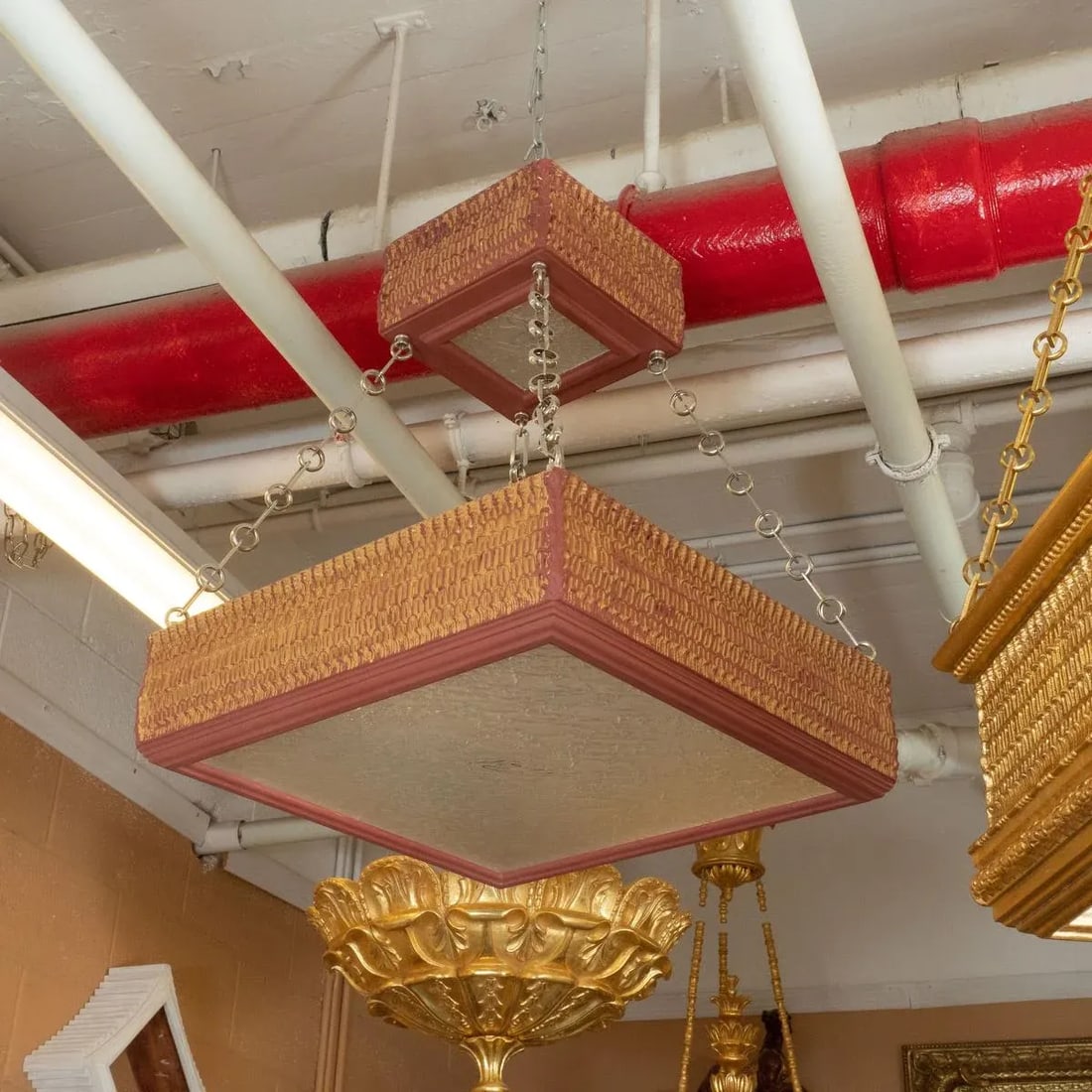 Two-Tier Square Giltwood Pendant by Carlos Villegas - 2