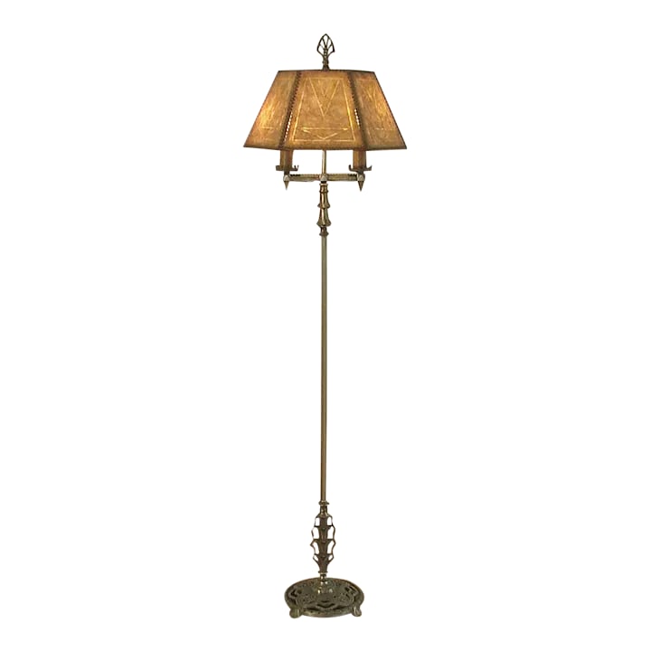 Hubley Art Deco 2-Light Nickel-Plated Floor Lamp with Vintage Mica Shade (1 of 11)