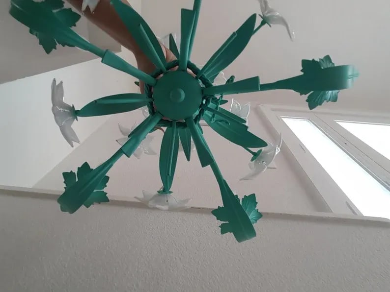 Italian Murano Mid-Century Metal Green Floral Chandelier 6 Arms - 7