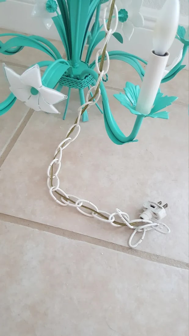 Italian Murano Mid-Century Metal Green Floral Chandelier 6 Arms - 8