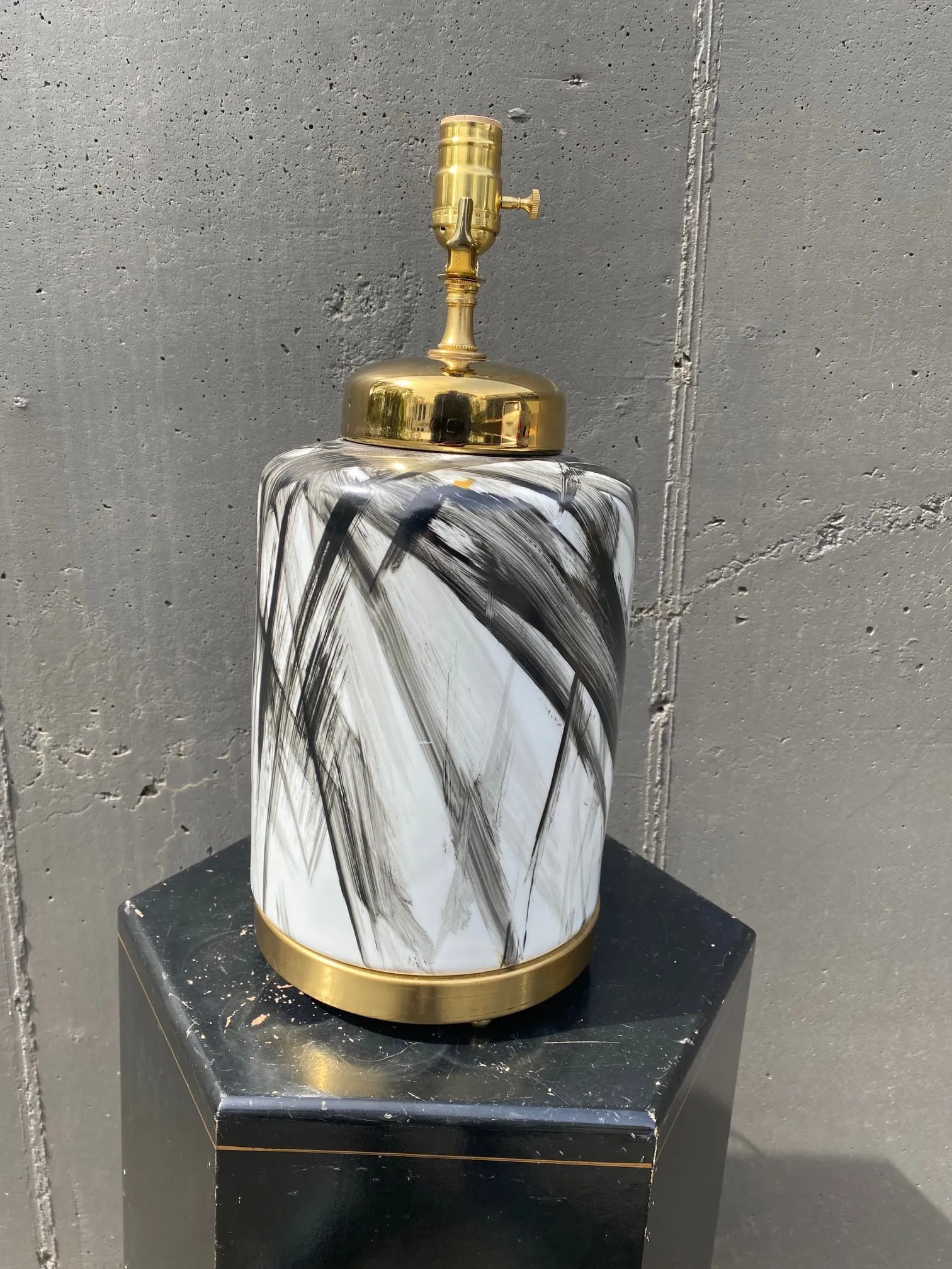Pair of Contemporary Custom Made Black Brush Stroke on White Porcelain With Brass Hardware - 3