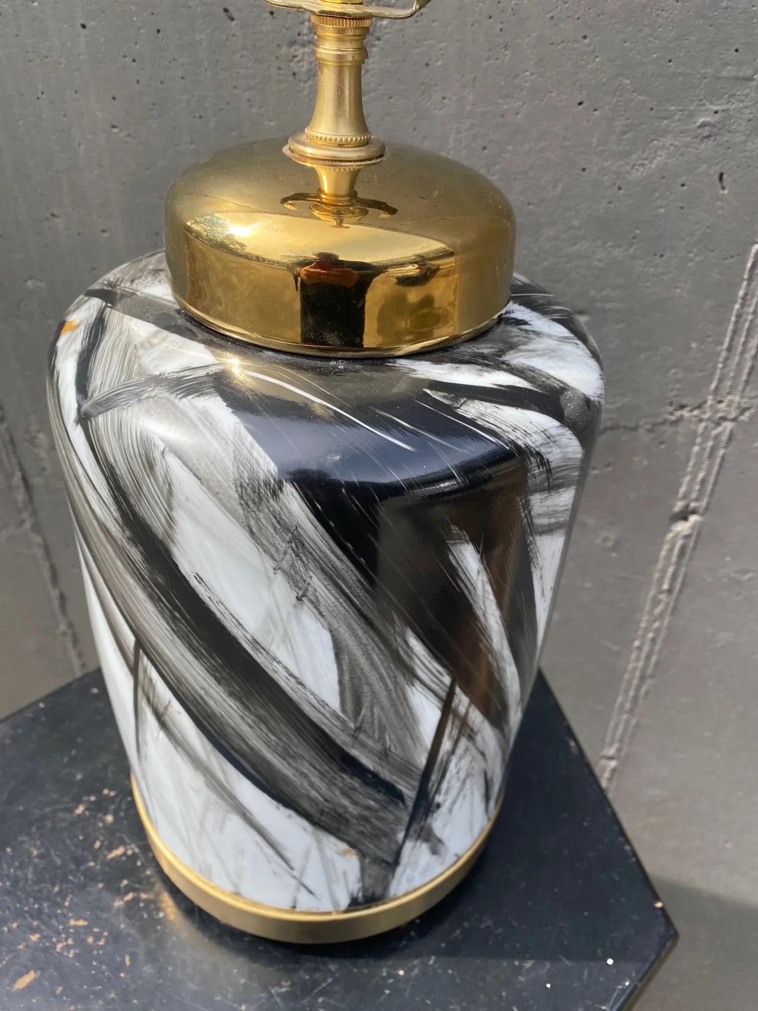 Pair of Contemporary Custom Made Black Brush Stroke on White Porcelain With Brass Hardware - 6