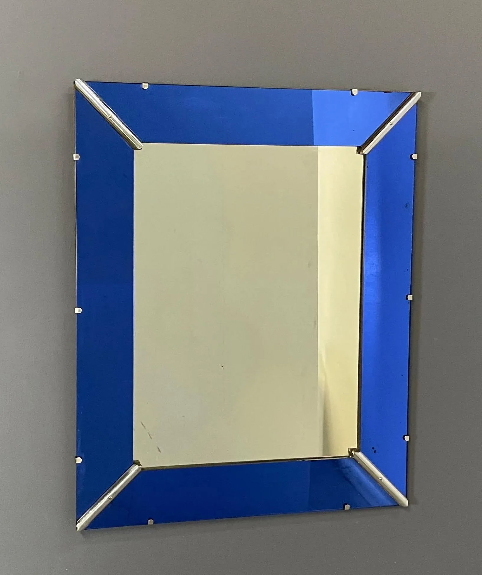 Art Deco Cobalt Blue Glass Trimmed Mirror - 2