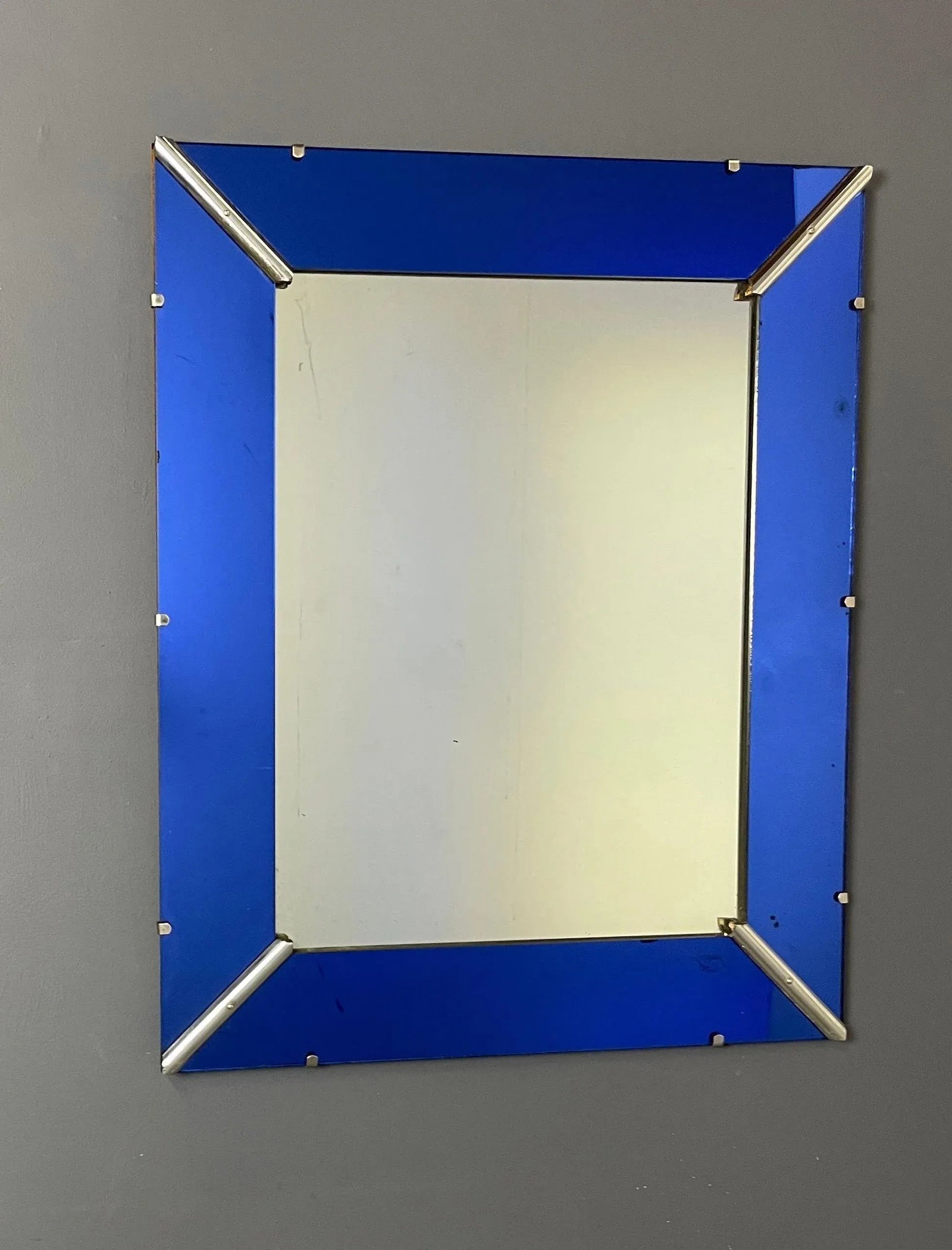 Art Deco Cobalt Blue Glass Trimmed Mirror - 3