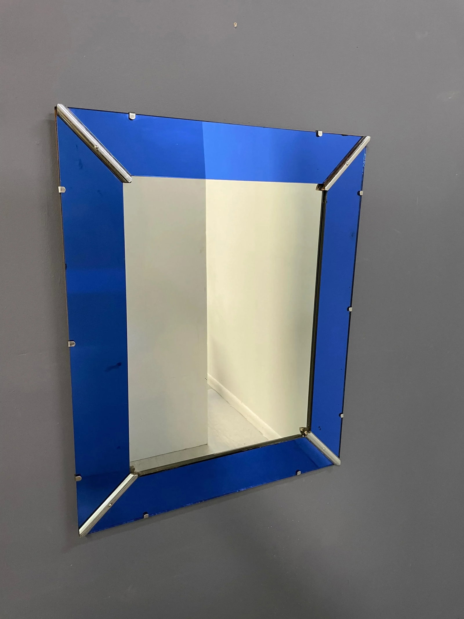 Art Deco Cobalt Blue Glass Trimmed Mirror - 6