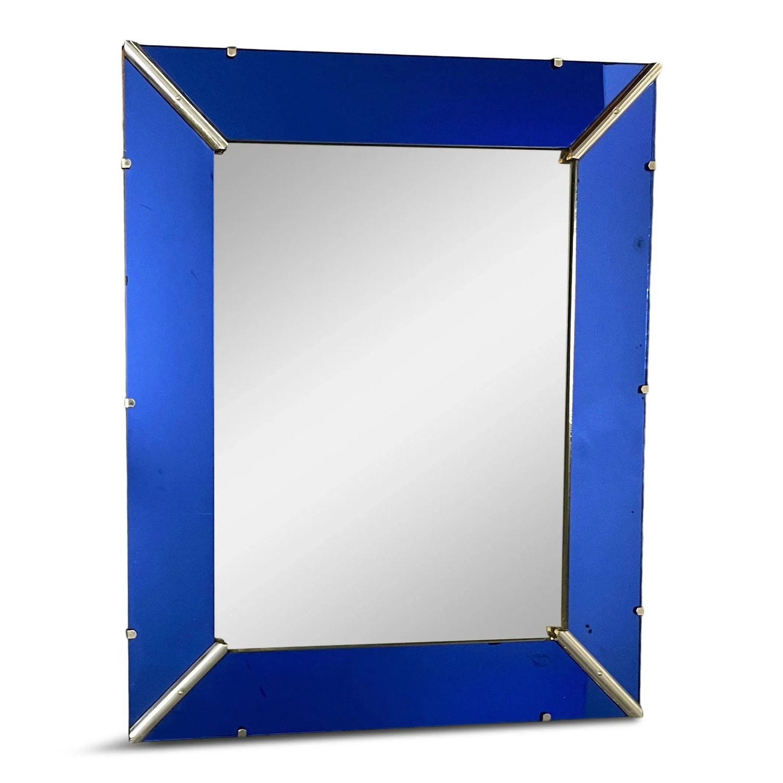 Art Deco Cobalt Blue Glass Trimmed Mirror - 7