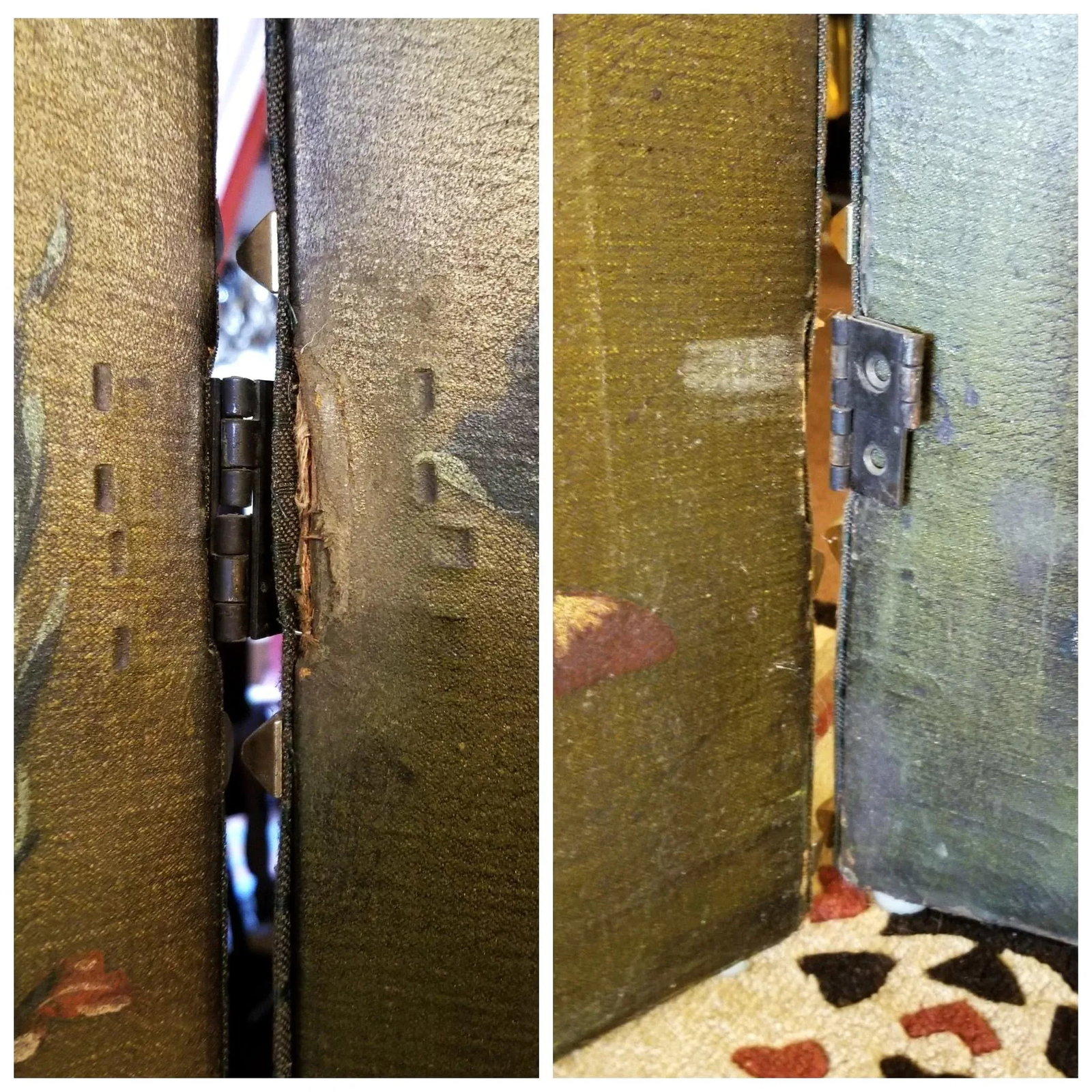 1940s Painted Floral Green Folding Screen - 10