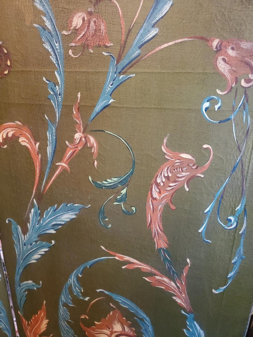 1940s Painted Floral Green Folding Screen - 16