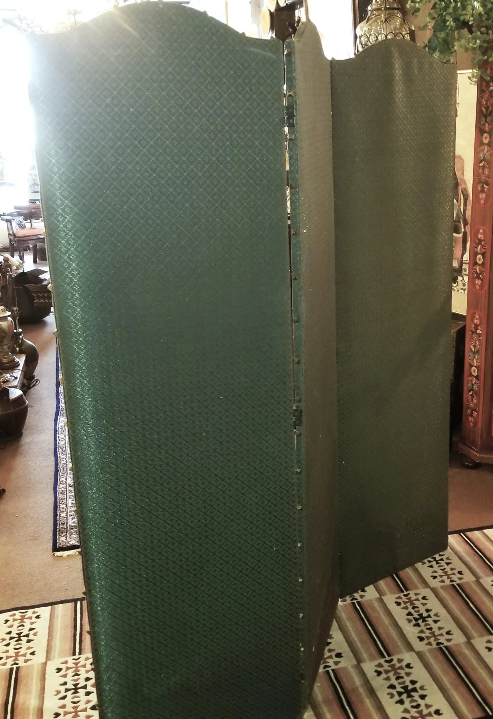 1940s Painted Floral Green Folding Screen - 8