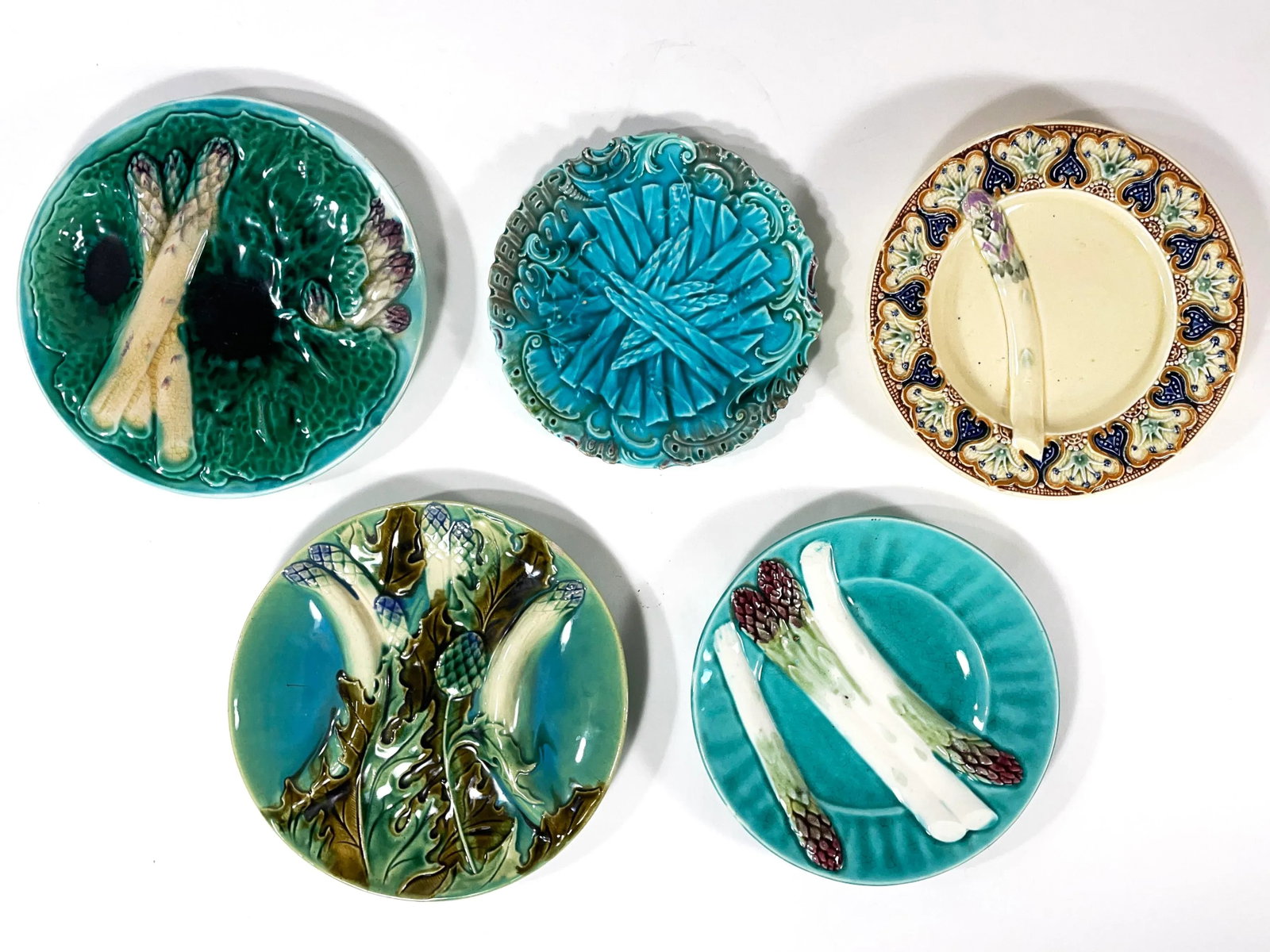 Antique French & German Asparagus Wall Plates - Gallery Wall - Set of 5 - Including Schramburg & K E - 13