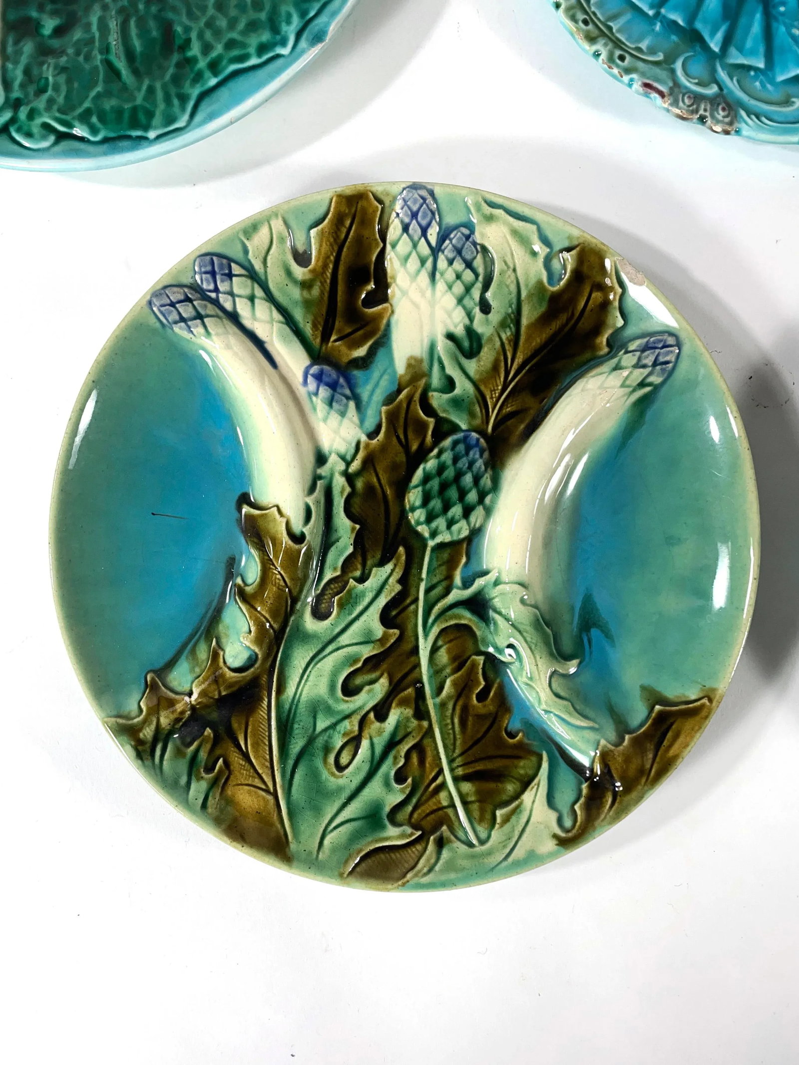 Antique French & German Asparagus Wall Plates - Gallery Wall - Set of 5 - Including Schramburg & K E - 4