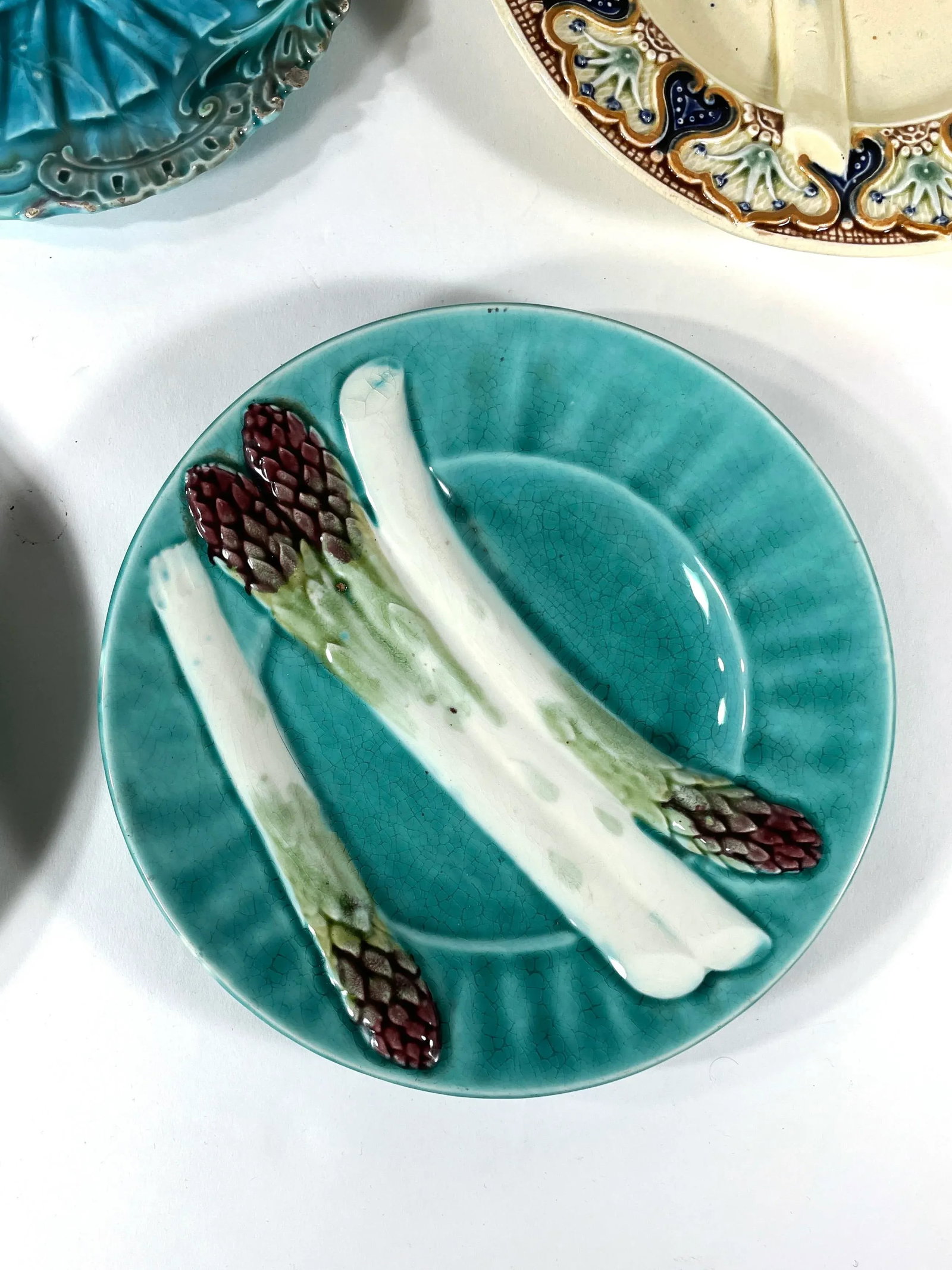 Antique French & German Asparagus Wall Plates - Gallery Wall - Set of 5 - Including Schramburg & K E - 5