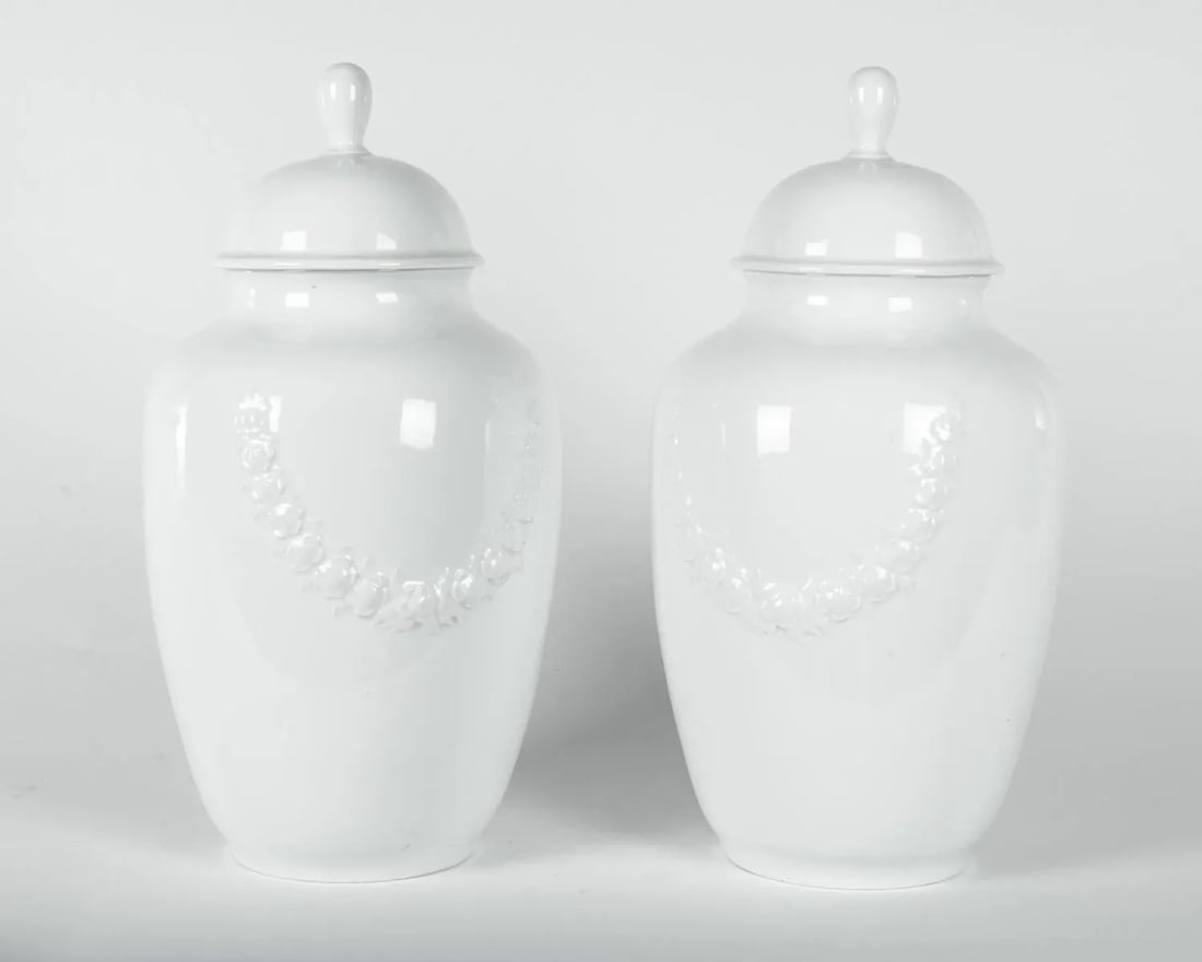 Vintage European Porcelain Urns - A Pair - 9