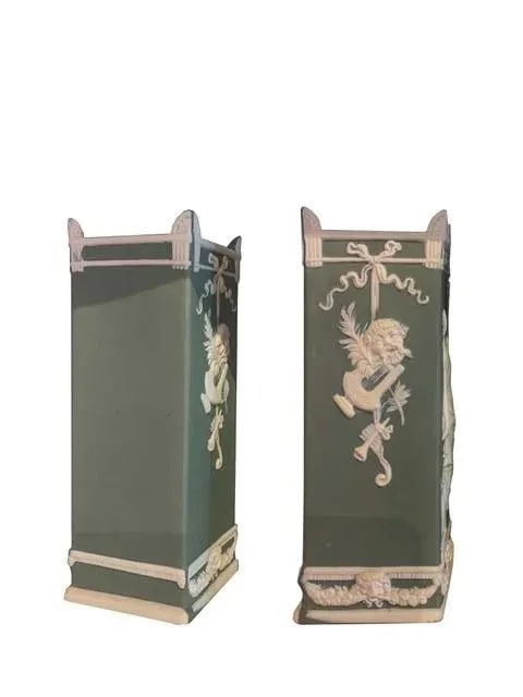 Vintage Sage Green Wedgwood Vases - a Pair - 2