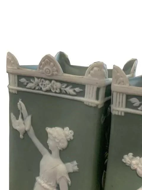 Vintage Sage Green Wedgwood Vases - a Pair - 6