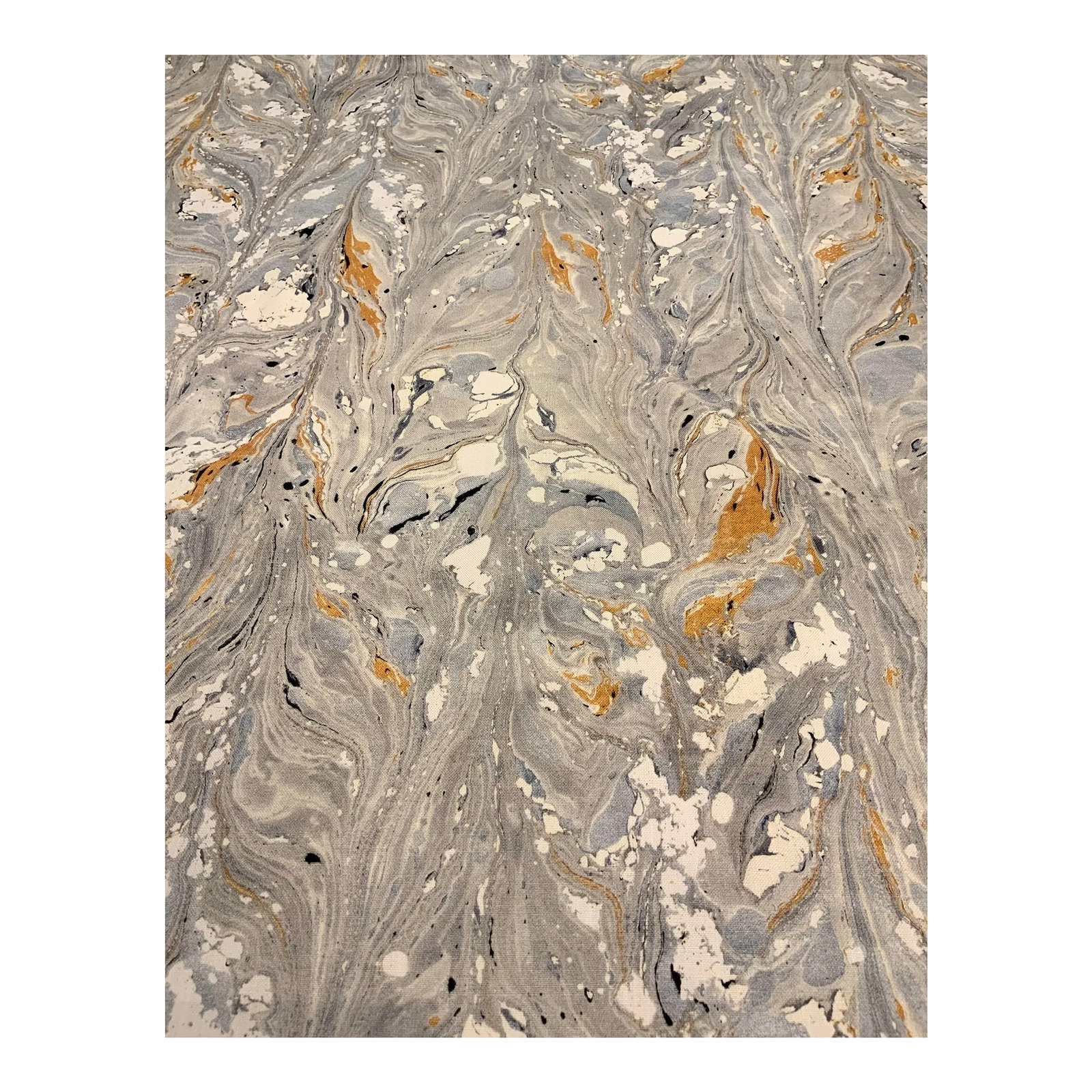 Jill Seale - Platinum Clouds Abstract Modern Designer Fabric - 9.5 Yards: This abstract modern fabric has a gray, white and gold colorway. It is 100% cotton linen and has an extremely soft hand. It is suitable for drapes, upholstery, and pillows. This fabric is a first