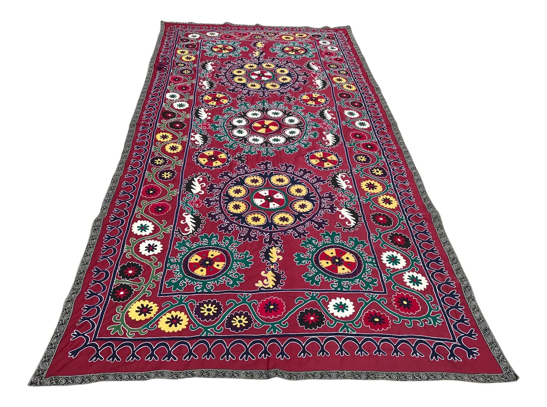 Dark Pink Vintage Suzani: Perfect DARK PINK SUZANI FABRIC - Handmade Bedspread - Vintage Table Cover - Wall Hanging. * handmade suzani bedspread - table cover - suzani blanket * size is 10.9 FEET x 5.3 FEET ( 335 CM x 162 CM