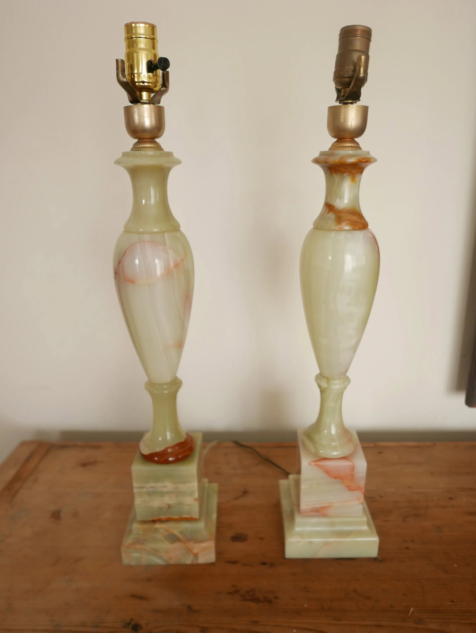 Traditional Tall Onyx Table Lamps - A Pair - 7