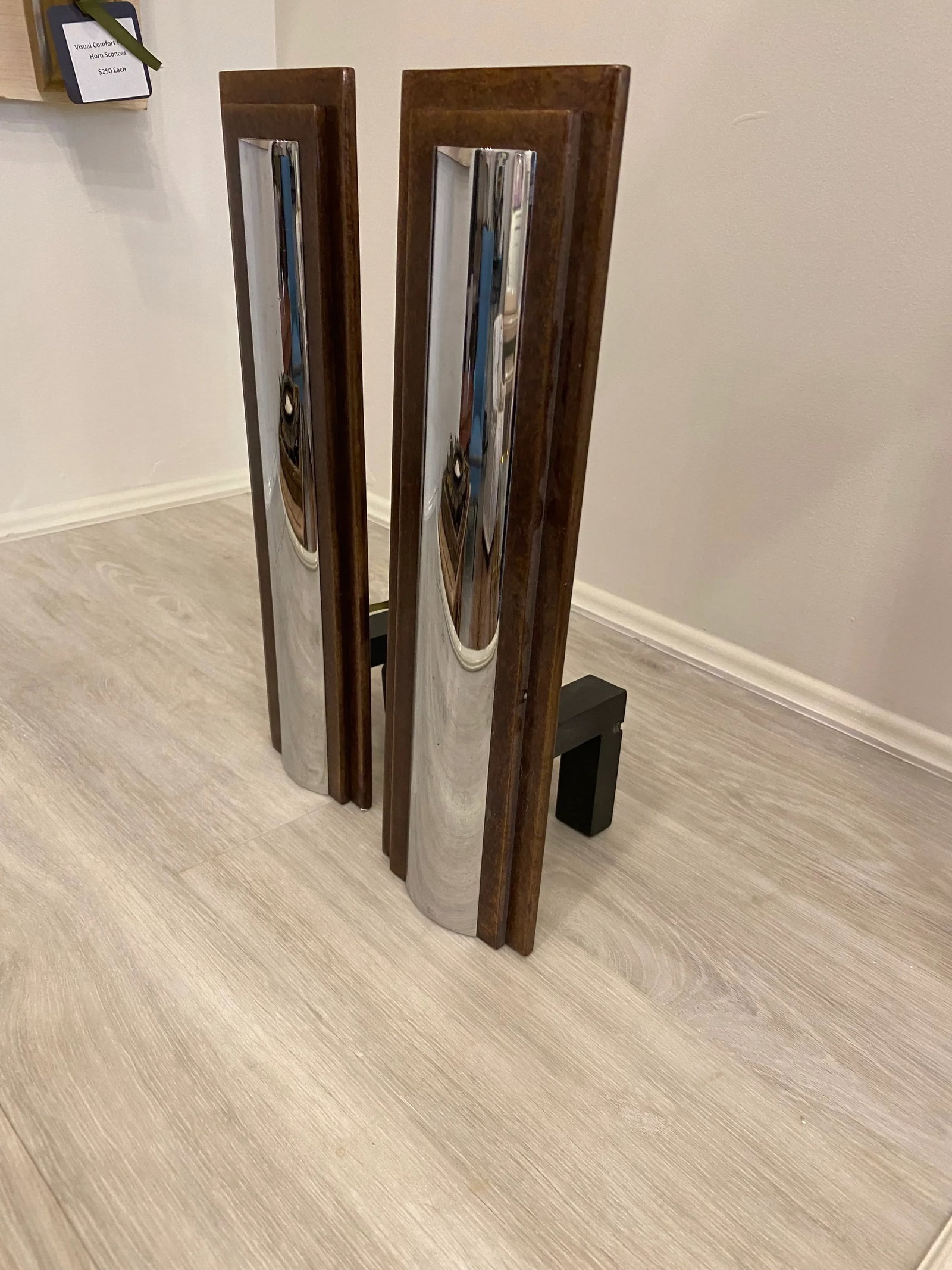 1980s Chrome Art Deco Andirons - a Pair - 5