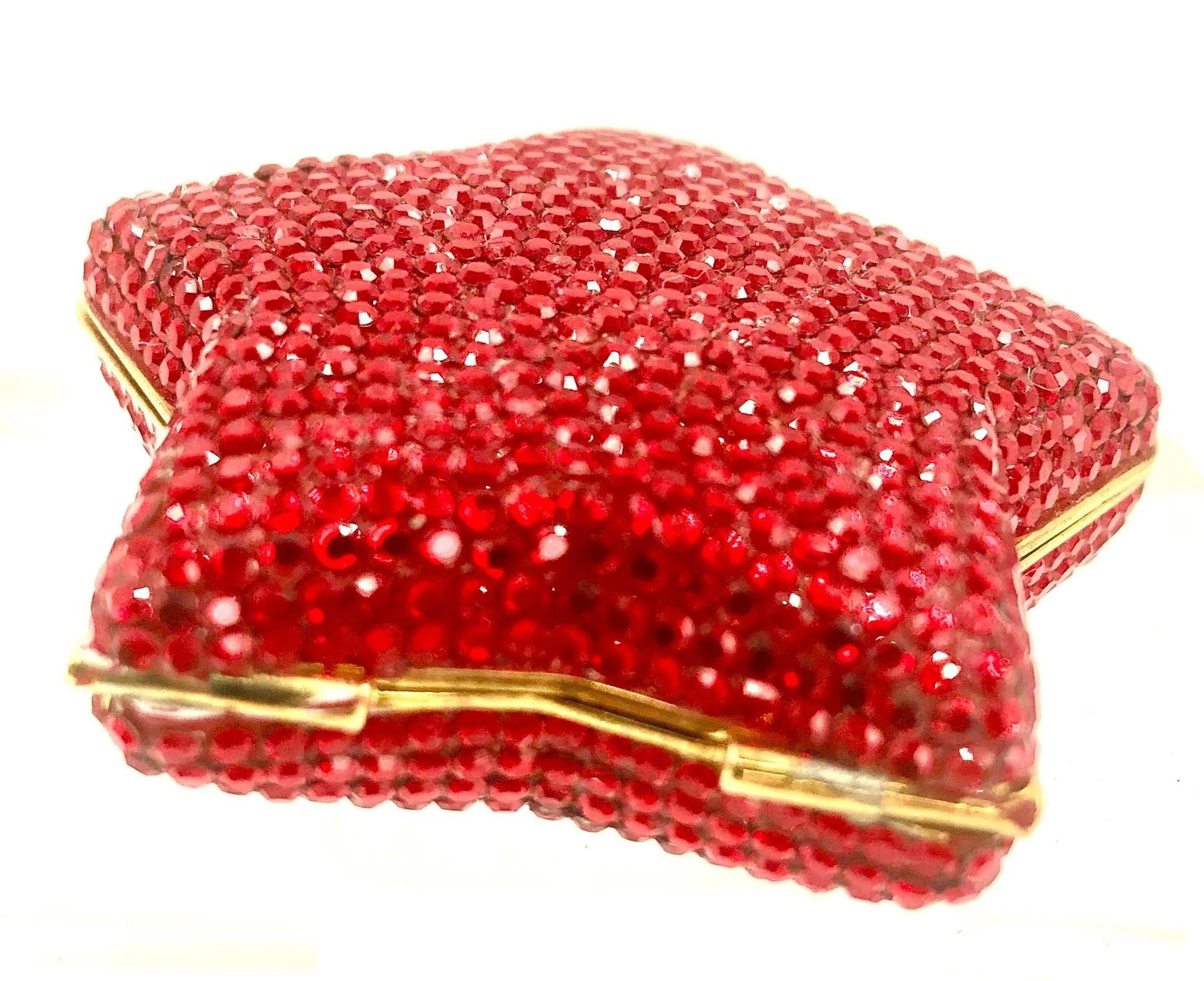 1970s Judith Leiber Red Hollywood Star Pillbox Gold Tone - 3