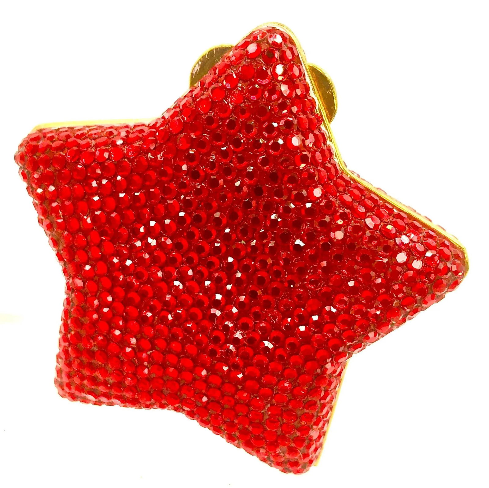 1970s Judith Leiber Red Hollywood Star Pillbox Gold Tone - 6
