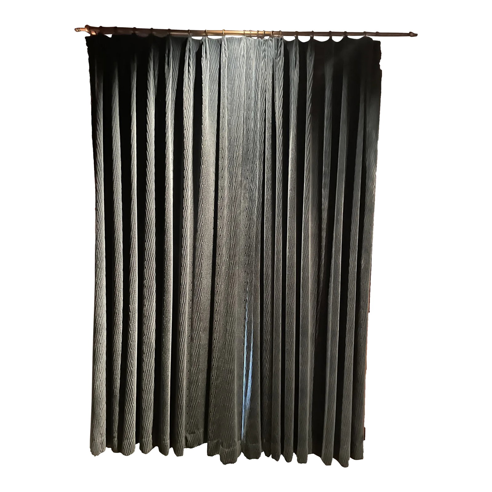 2000s Lee Jofa Velvet Drapes- Set of 2. Drapery/Curtains: Blue (Larkspur) Duquette Velvet Drapes/Fabric. Made in Belgium. 100% Viscose. Repeat 4 3/4"Horizontal repeat 6 3/4". We're hanging for a short time in our home theater. Drapery panels, curtains