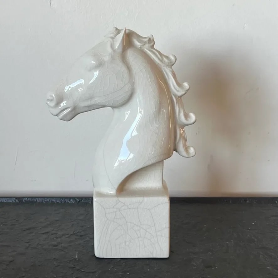 Mid-Century Art Deco Ceramic Horse Head Bust With White Craze Glaze - 2