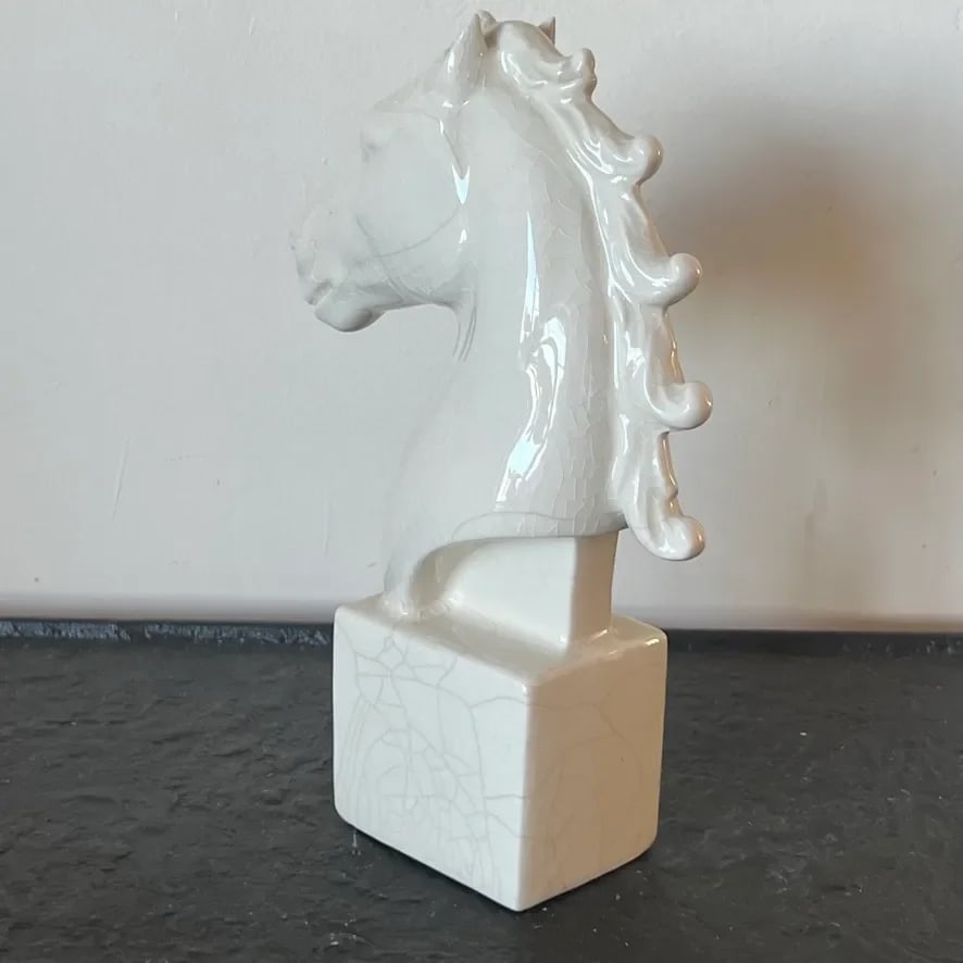 Mid-Century Art Deco Ceramic Horse Head Bust With White Craze Glaze - 3