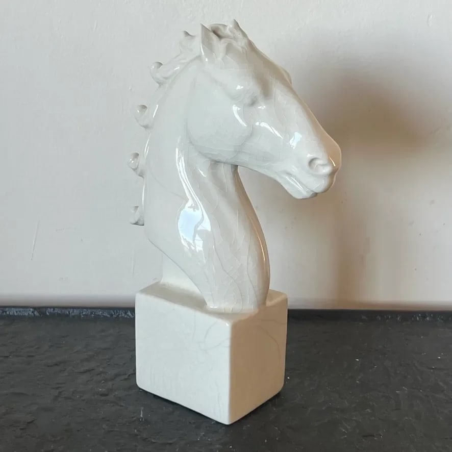 Mid-Century Art Deco Ceramic Horse Head Bust With White Craze Glaze - 4