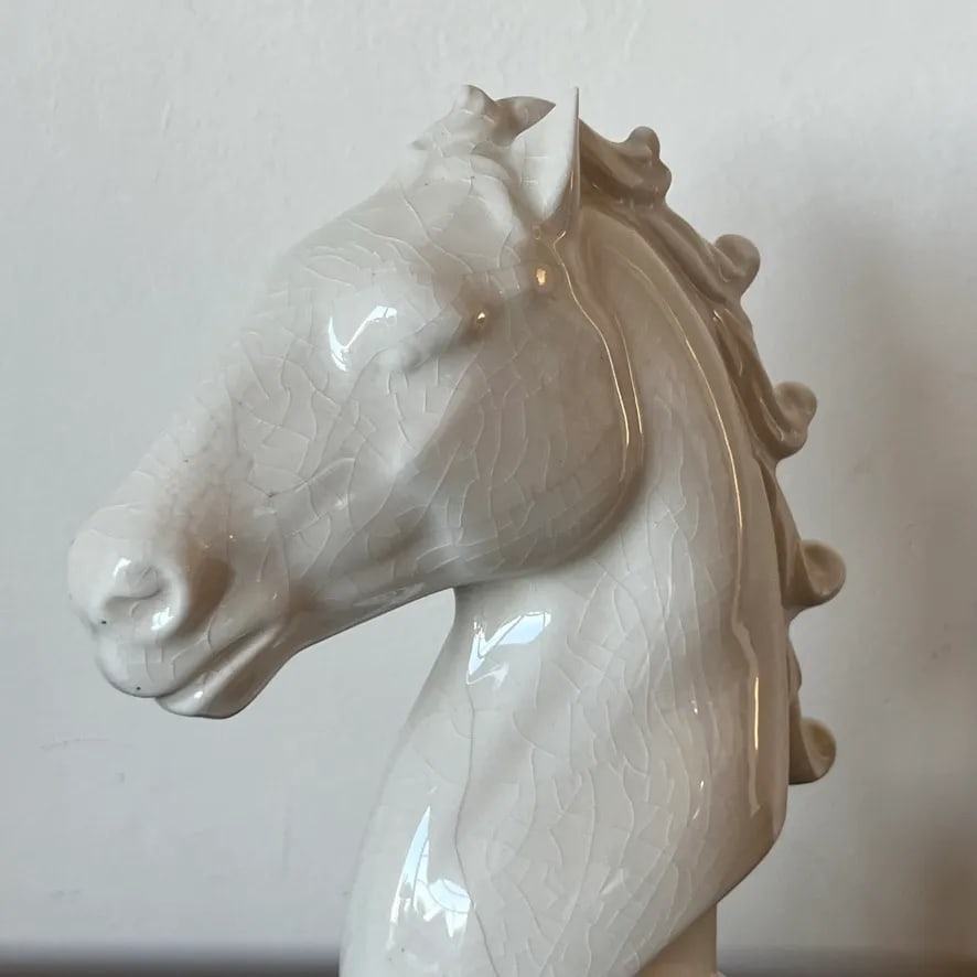 Mid-Century Art Deco Ceramic Horse Head Bust With White Craze Glaze - 5