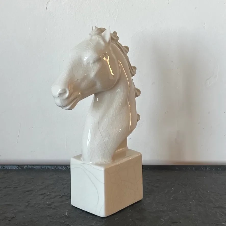 Mid-Century Art Deco Ceramic Horse Head Bust With White Craze Glaze - 6