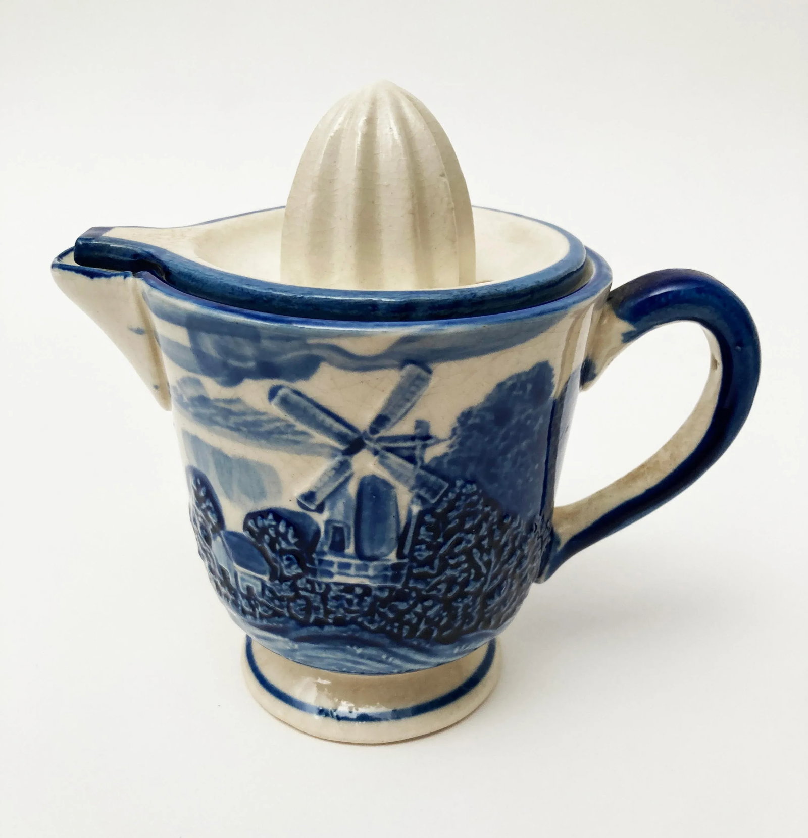 Vintage Blue White Ceramic Delft Milk/Water Pitcher, 5 Juice Cups, Juicer and Juice Pitcher Cobalt B - 4
