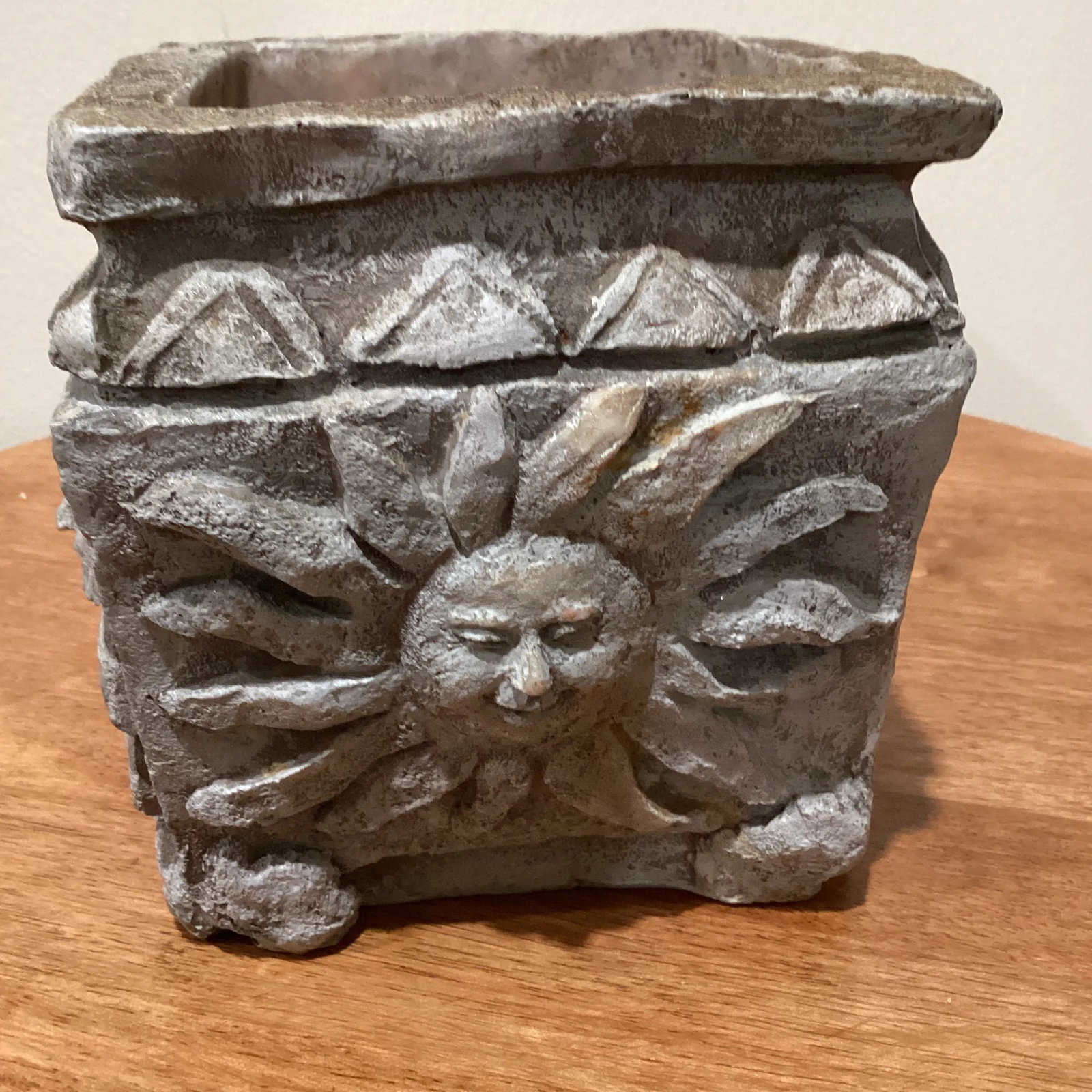 Antique Neoclassical Stone Garden Planter With Sun Face on All Four Sides - 13
