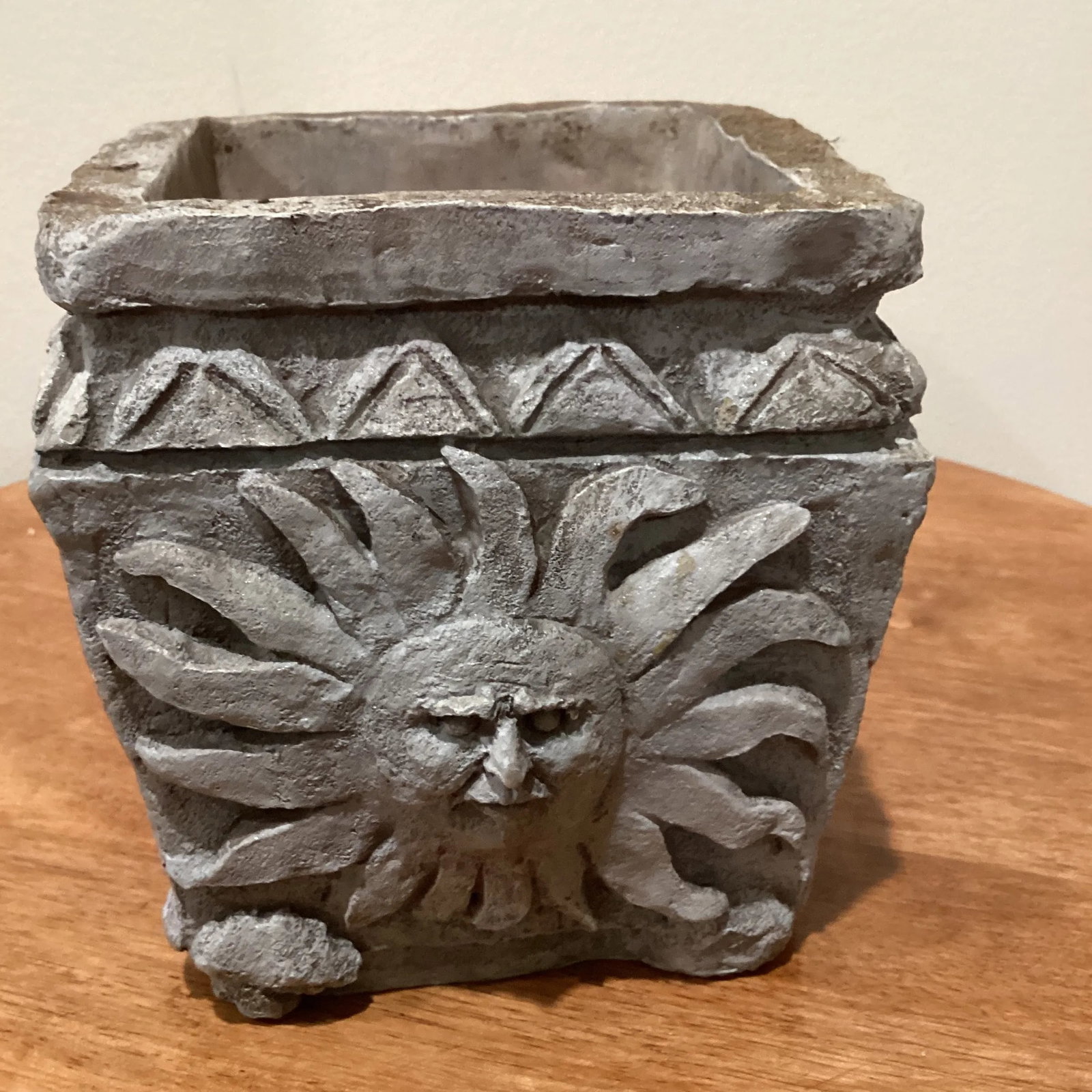 Antique Neoclassical Stone Garden Planter With Sun Face on All Four Sides - 2